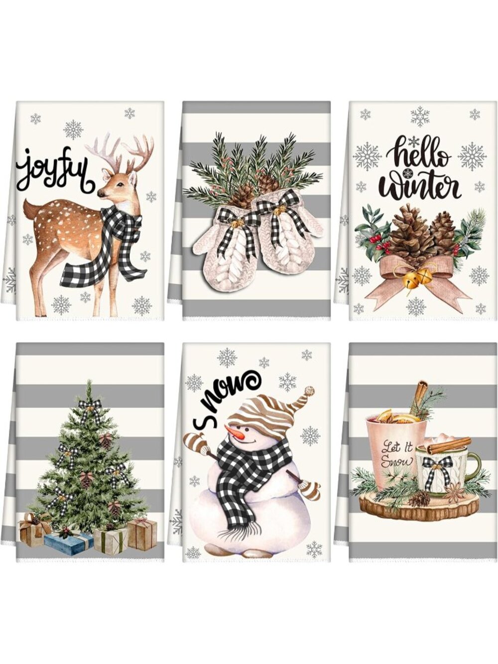 New 6 Pcs Christmas Kitchen Hand Towels, Snowman & Santa Absorbent Xmas Dish